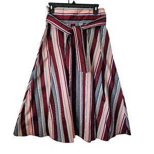 Vibrant Colorful Vertical Stripe Paperbag Waist Full Midi Skirt Size 4 Stretch